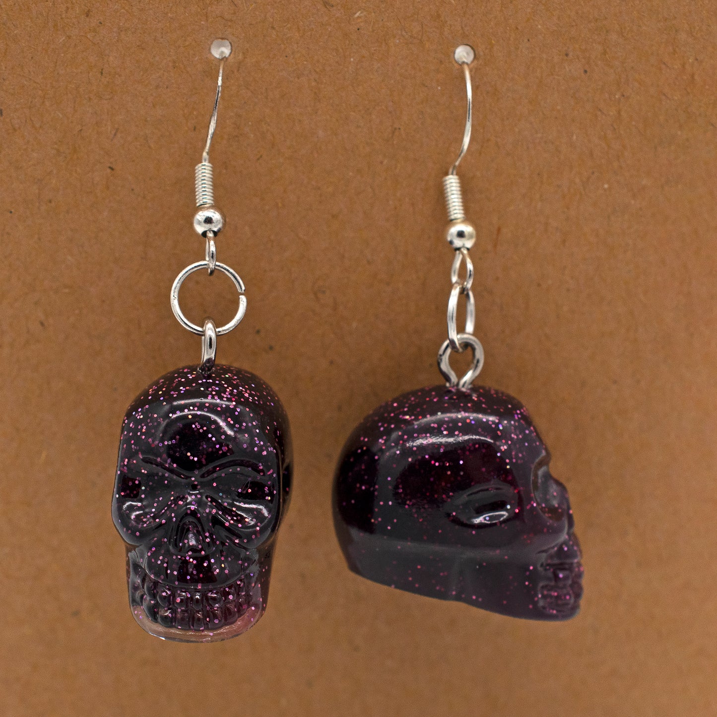 Violet Fungus Spore Skull Earrings