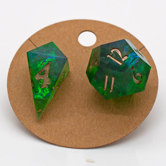 Fire Emerald d4 & d12 Earrings