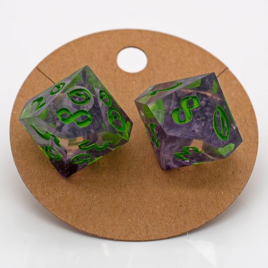 Purple Spore d% Earrings (Green)