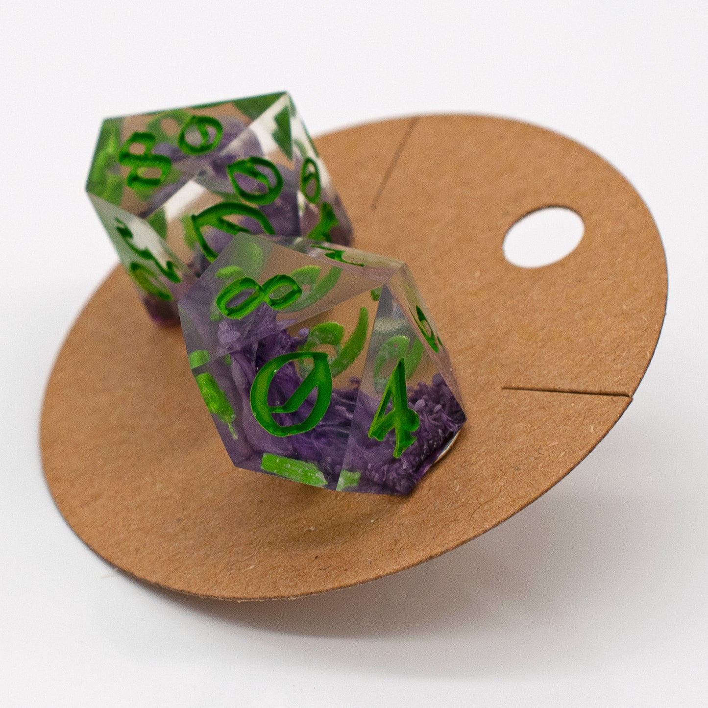 Purple Spore d% Earrings (Green)